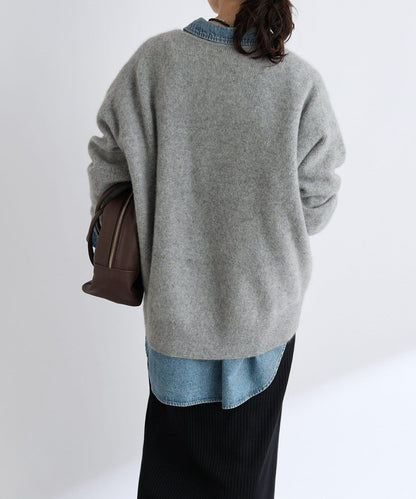 【輕盈感廓形】毛絨羊毛單面羅紋V領針織衫/預計10月上旬發貨