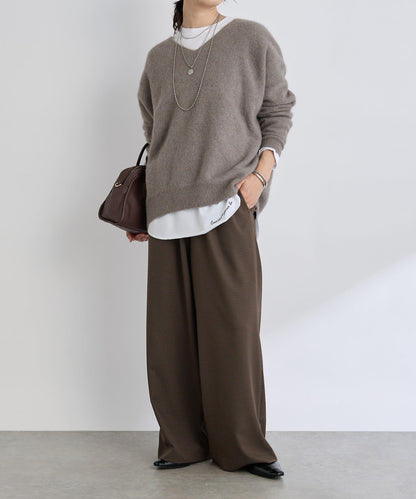 【輕盈感廓形】毛絨羊毛單面羅紋V領針織衫/預計10月上旬發貨