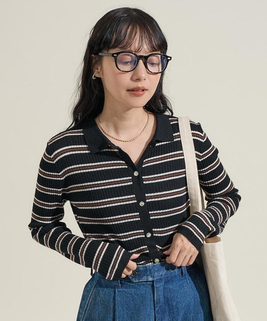 可水洗多色條紋針織POLO衫