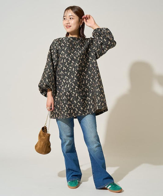 花卉提花雙穿迷你喇叭連衣裙