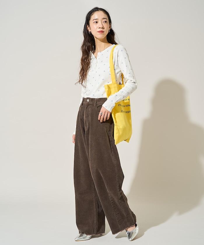 蝴蝶結圖案針織亨利領長袖T恤