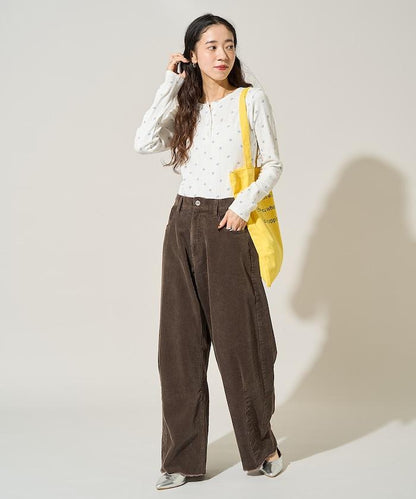 蝴蝶結圖案針織亨利領長袖T恤