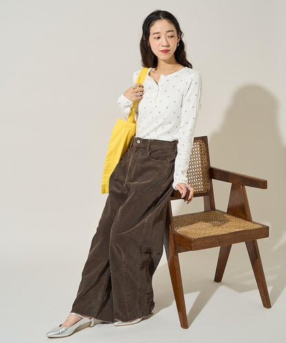 蝴蝶結圖案針織亨利領長袖T恤