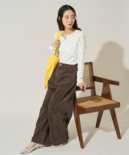 蝴蝶結圖案針織亨利領長袖T恤