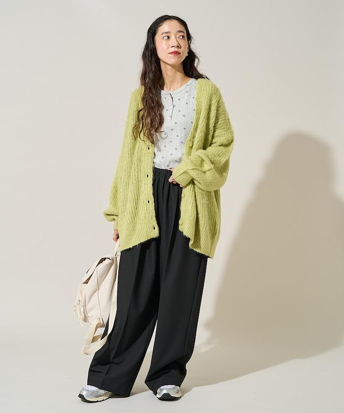 蝴蝶結圖案針織亨利領長袖T恤