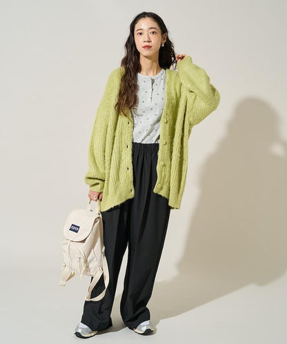 蝴蝶結圖案針織亨利領長袖T恤