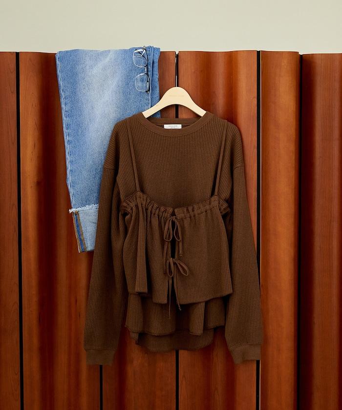 【套裝商品】華夫格長袖T恤與吊帶背心套裝