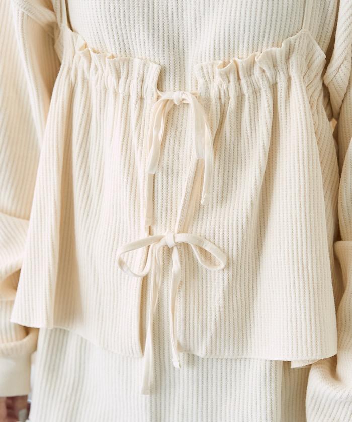 【套裝商品】華夫格長袖T恤與吊帶背心套裝