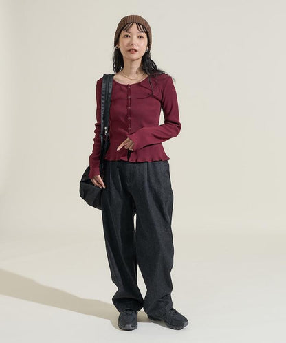 剪裁羅紋2WAY修身開衫/按扣開衫