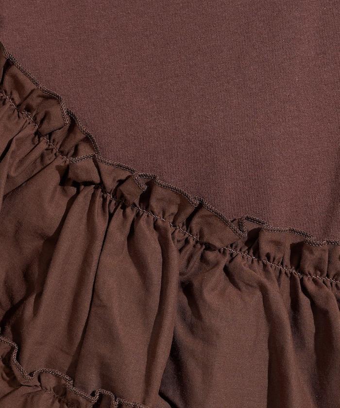 荷葉邊網紗拼接長袖T恤