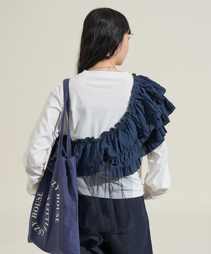 荷葉邊網紗拼接長袖T恤