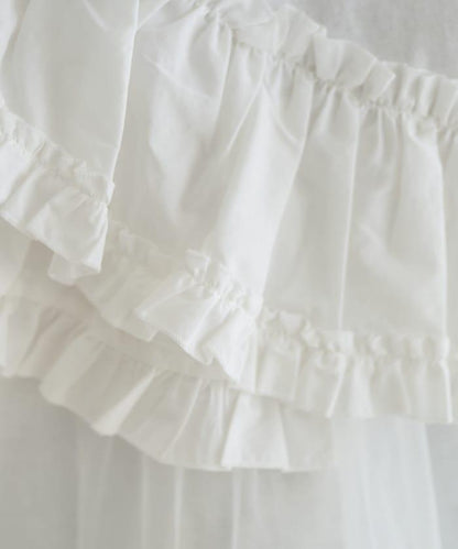 荷葉邊網紗拼接長袖T恤