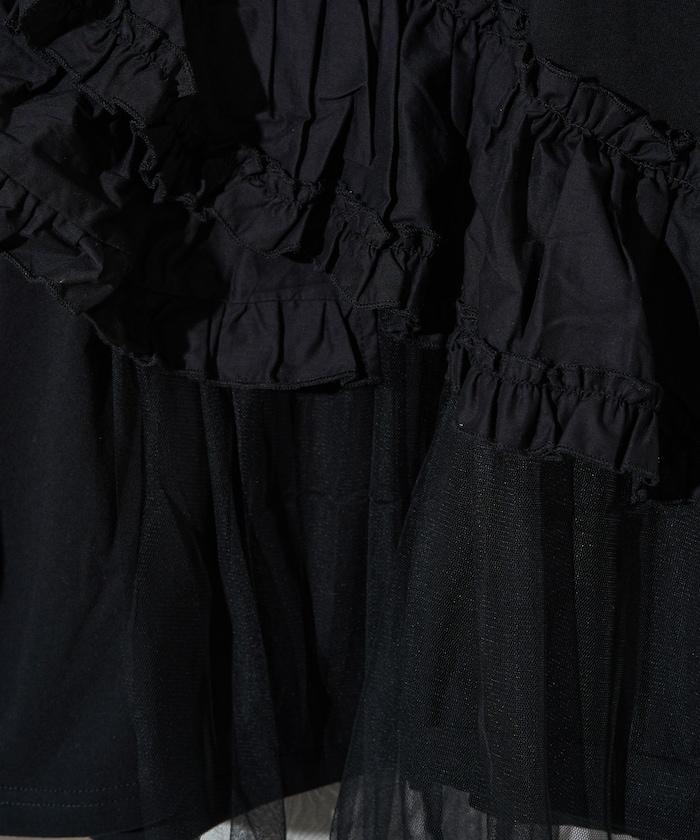 荷葉邊網紗拼接長袖T恤