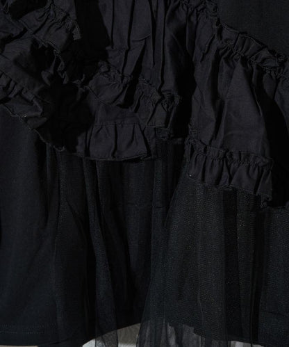 荷葉邊網紗拼接長袖T恤