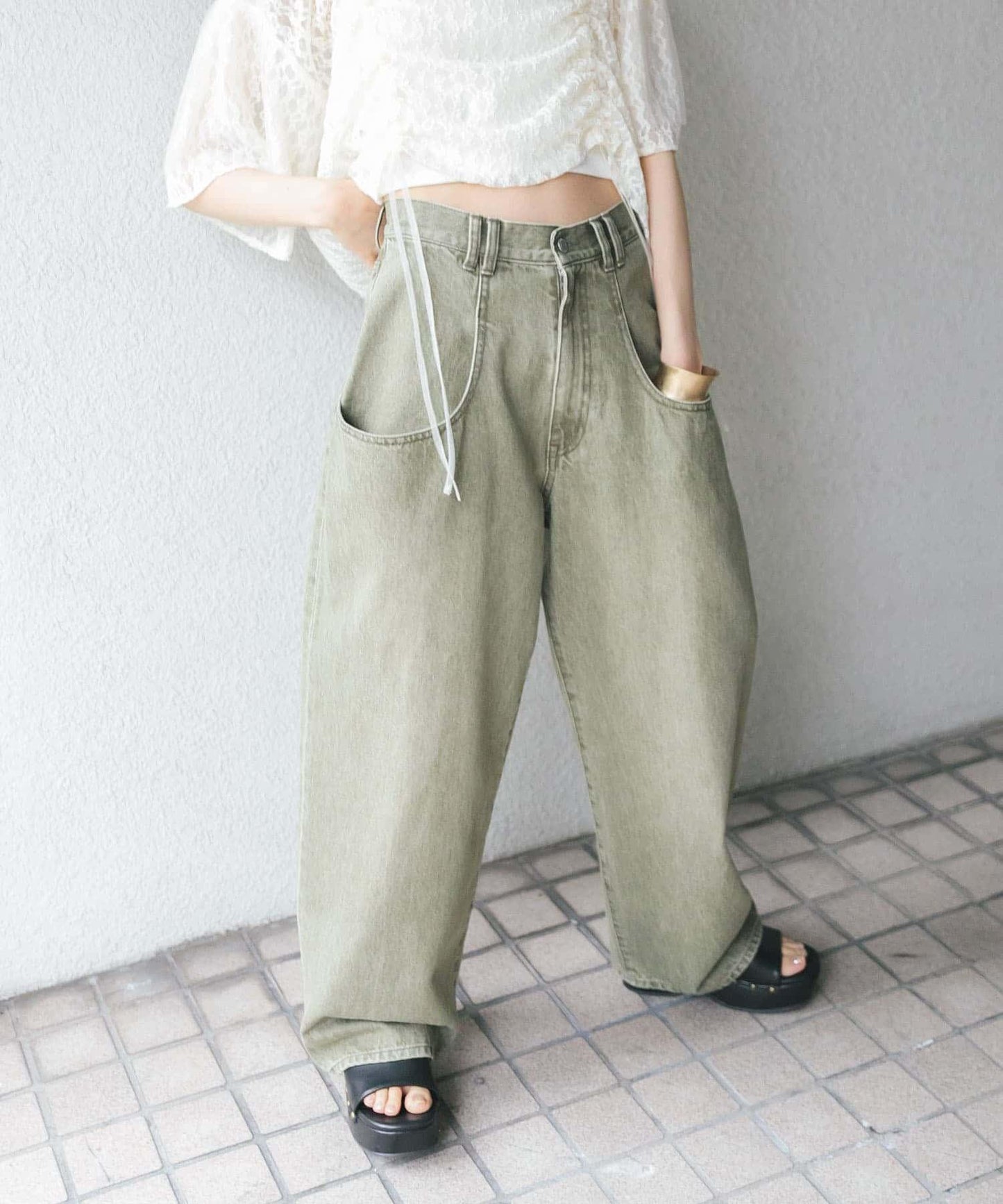 「部分色」「3尺碼可選」大口袋設計牛仔褲