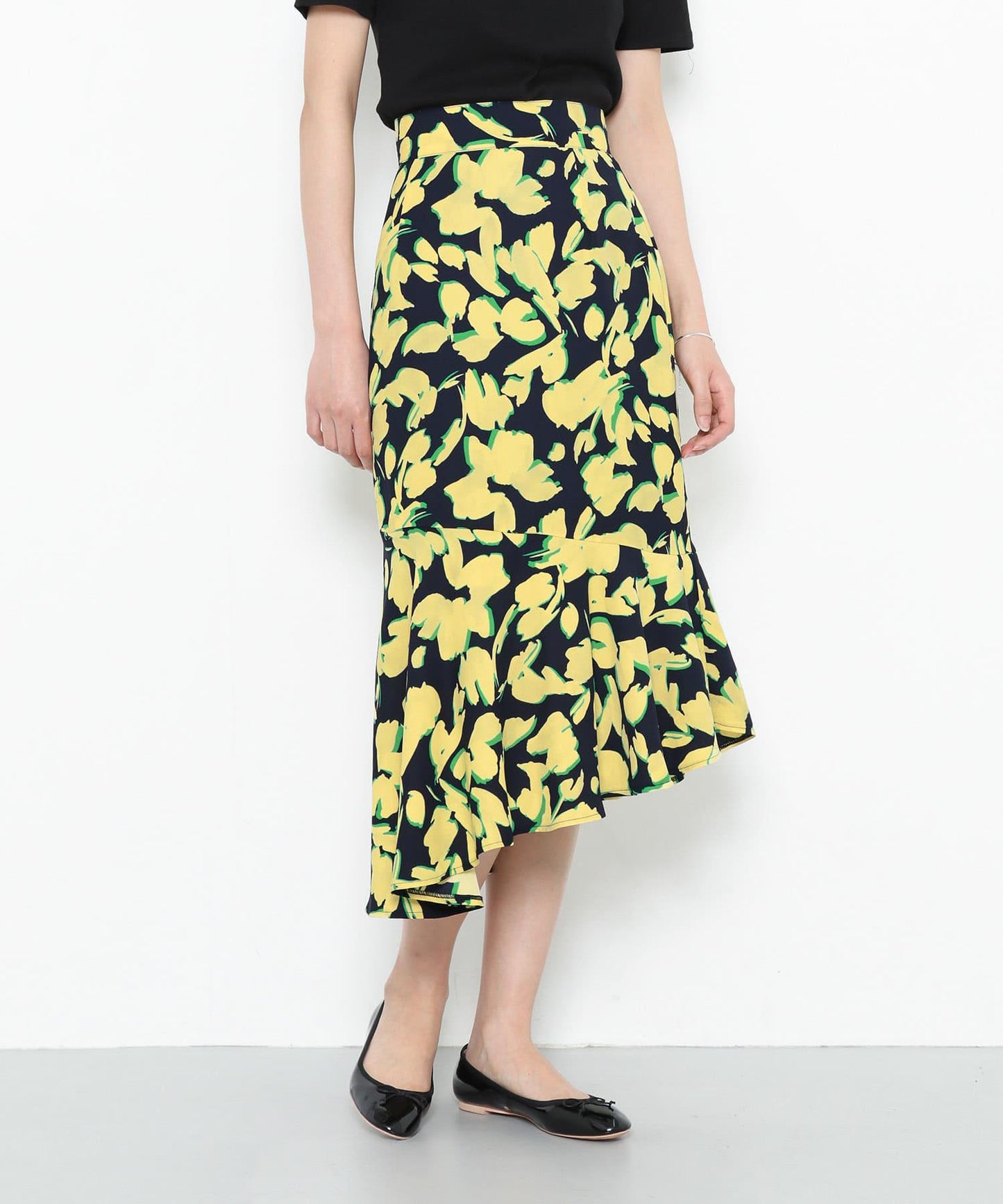 植物印花不規則下襬半身裙∴