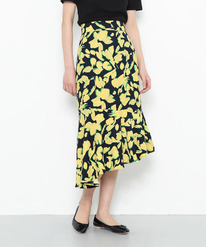 植物印花不規則下襬半身裙∴