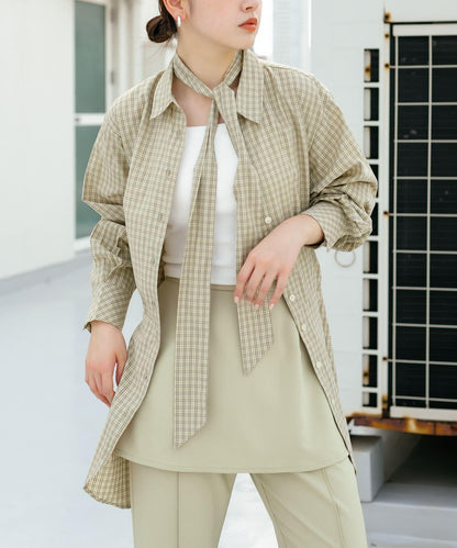 收腰格紋襯衫