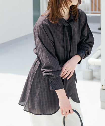 收腰格紋襯衫