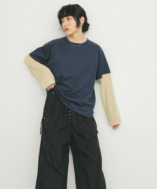 透視拼接插肩袖T恤