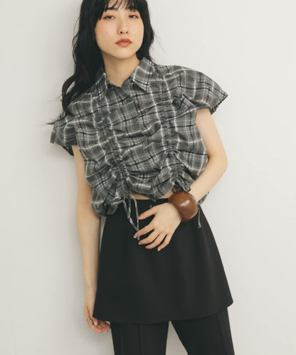 抽繩透視格紋襯衫
