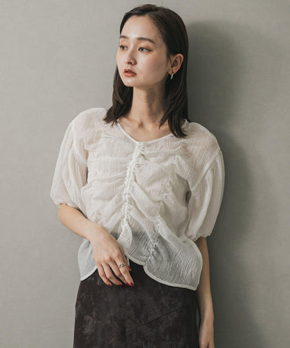 褶皺五分袖襯衫