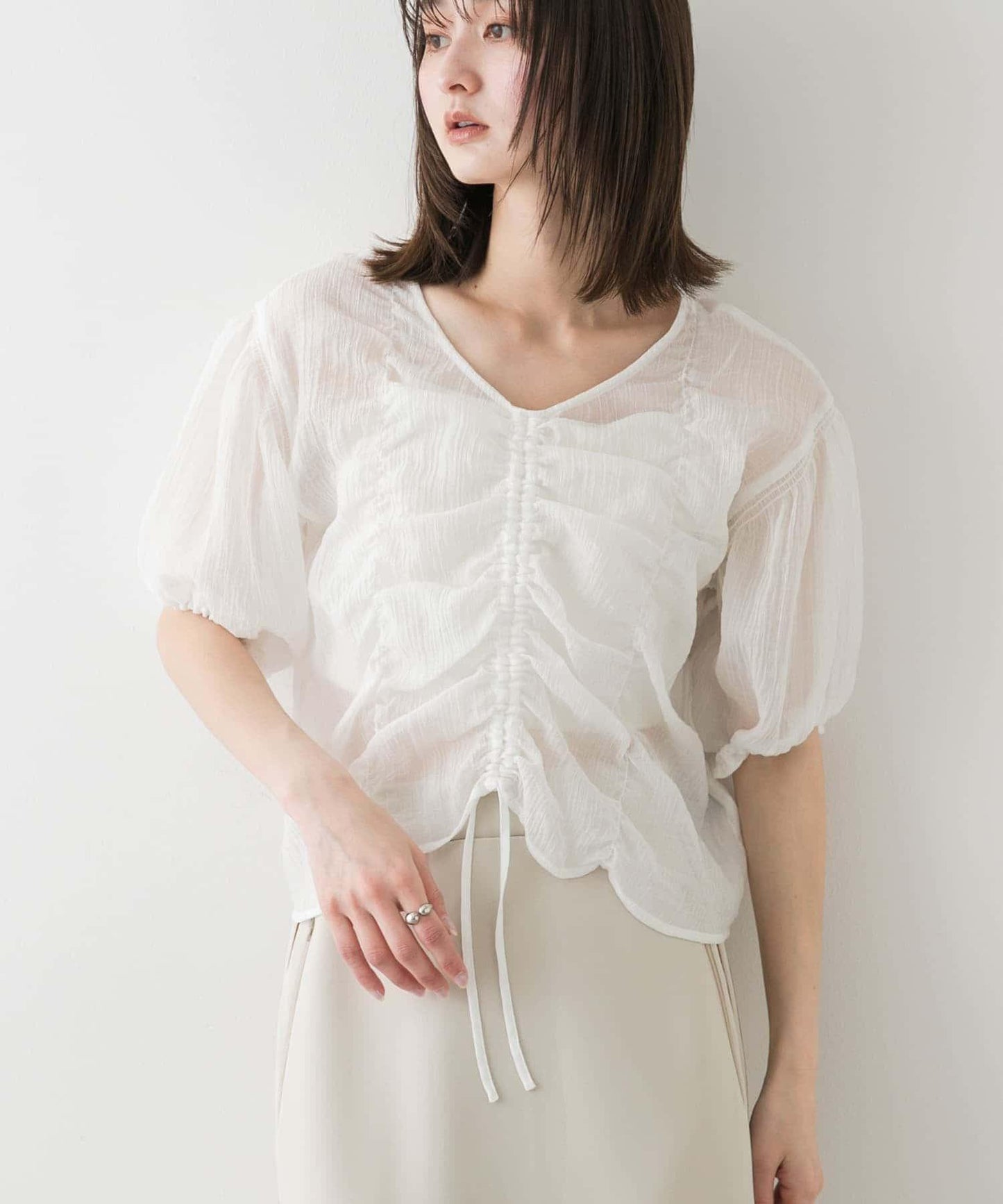 褶皺五分袖襯衫