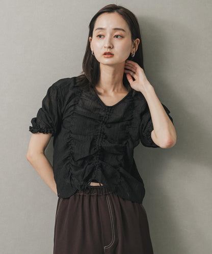 褶皺五分袖襯衫