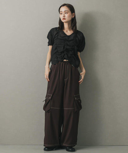 褶皺五分袖襯衫