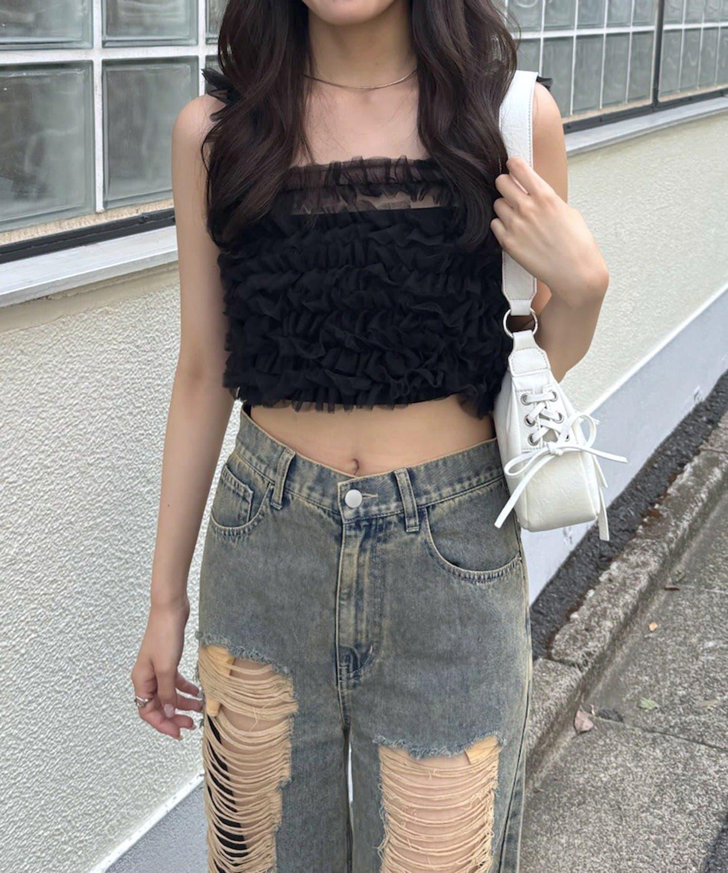 【mystic】網紗褶皺吊帶