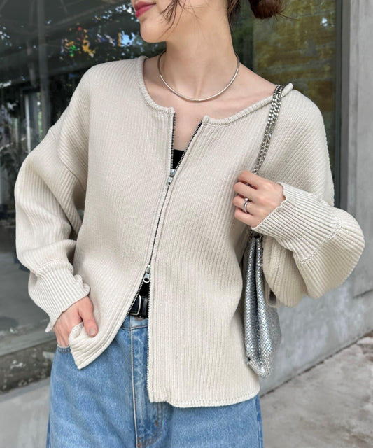 W彈力雙拉鍊針織開衫