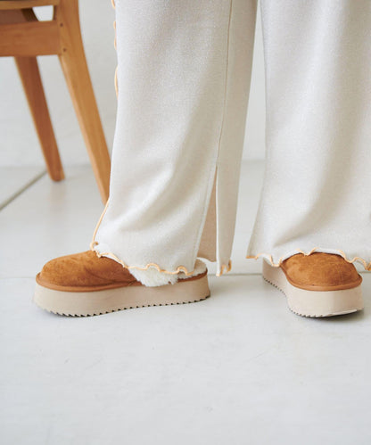 【w closet】荷葉邊亮絲長褲
