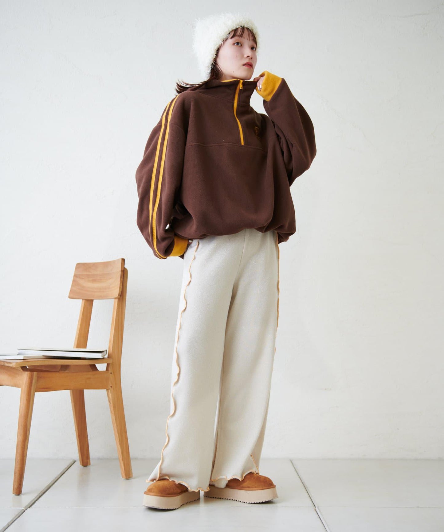 【w closet】荷葉邊亮絲長褲