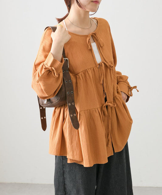 【w closet】蝴蝶結2WAY層疊拼接襯衫
