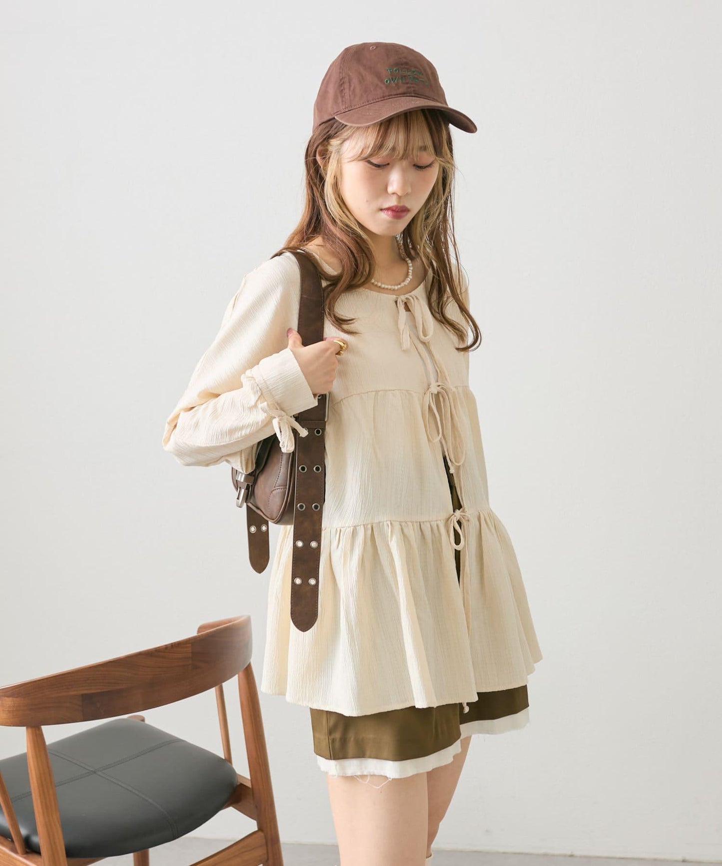 【w closet】蝴蝶結2WAY層疊拼接襯衫