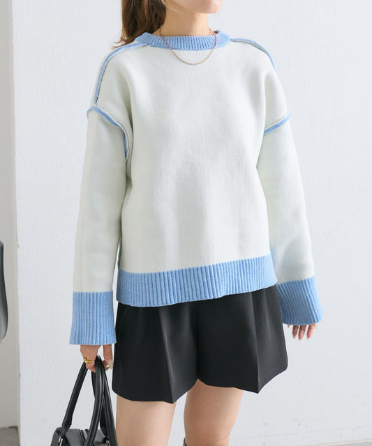 【w closet】拼色毛圈針織套頭衫