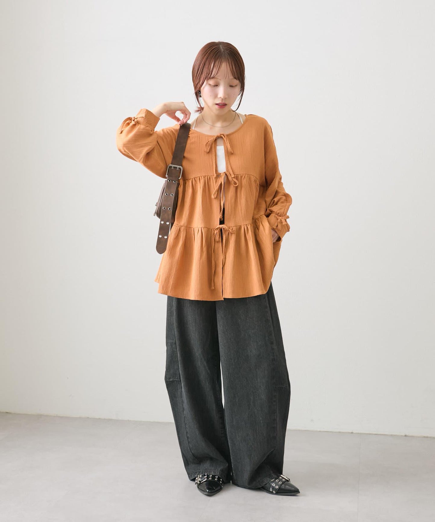 【w closet】蝴蝶結2WAY層疊拼接襯衫
