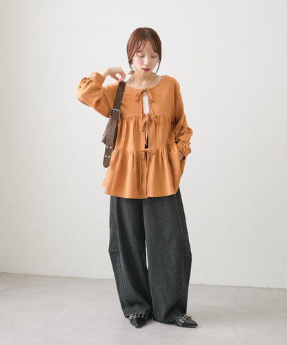 【w closet】蝴蝶結2WAY層疊拼接襯衫