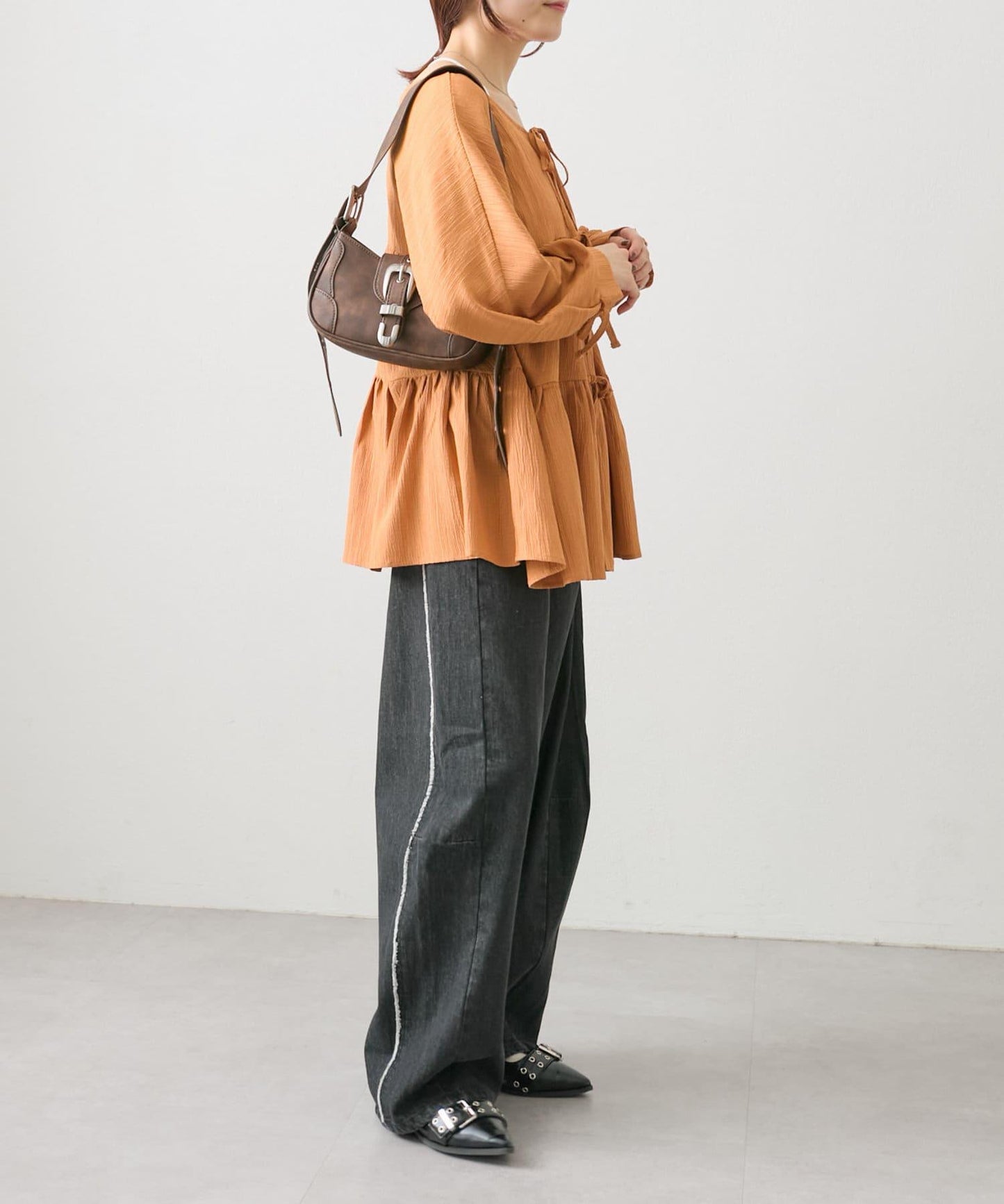 【w closet】蝴蝶結2WAY層疊拼接襯衫