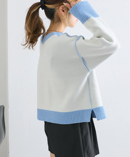 【w closet】拼色毛圈針織套頭衫