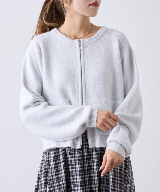 【w closet】雙拉鍊亮絲針織開衫