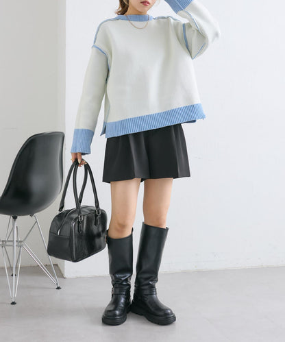 【w closet】拼色毛圈針織套頭衫