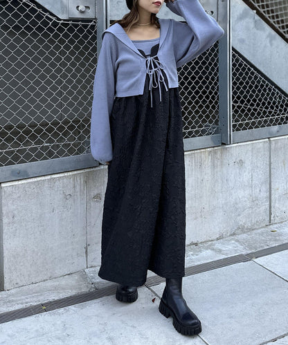 【w closet】水手領針織開衫吊帶套裝