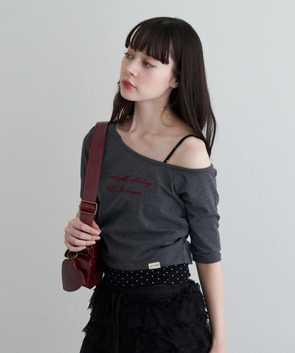 【RAY CASSIN】フロッキーロゴワンショルレイヤードTシャツ