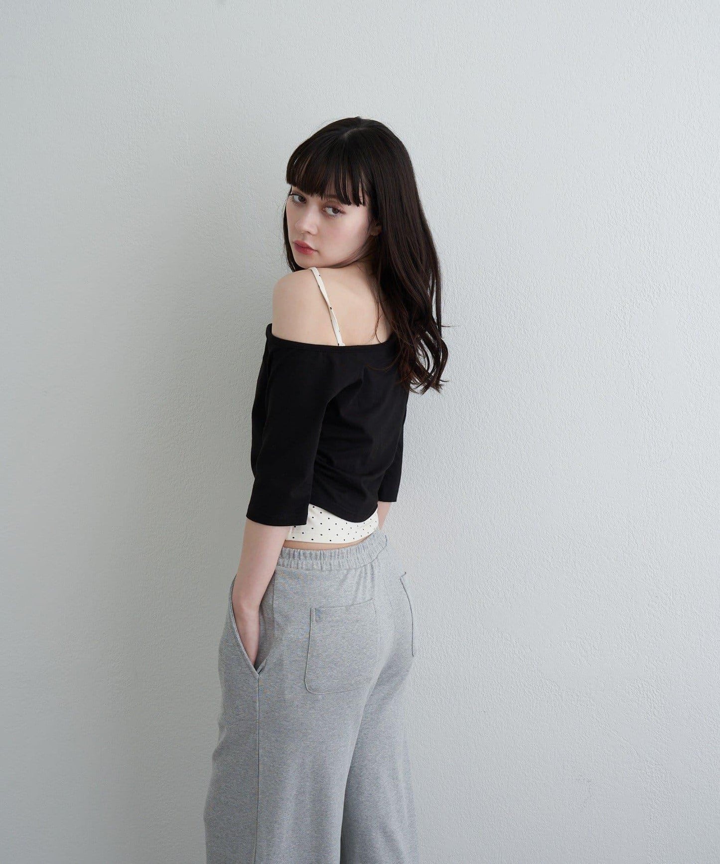 【RAY CASSIN】フロッキーロゴワンショルレイヤードTシャツ