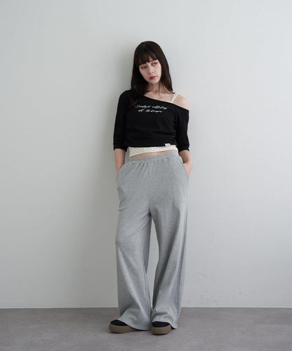 【RAY CASSIN】フロッキーロゴワンショルレイヤードTシャツ