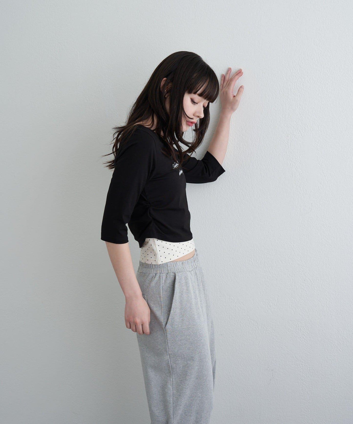 【RAY CASSIN】フロッキーロゴワンショルレイヤードTシャツ