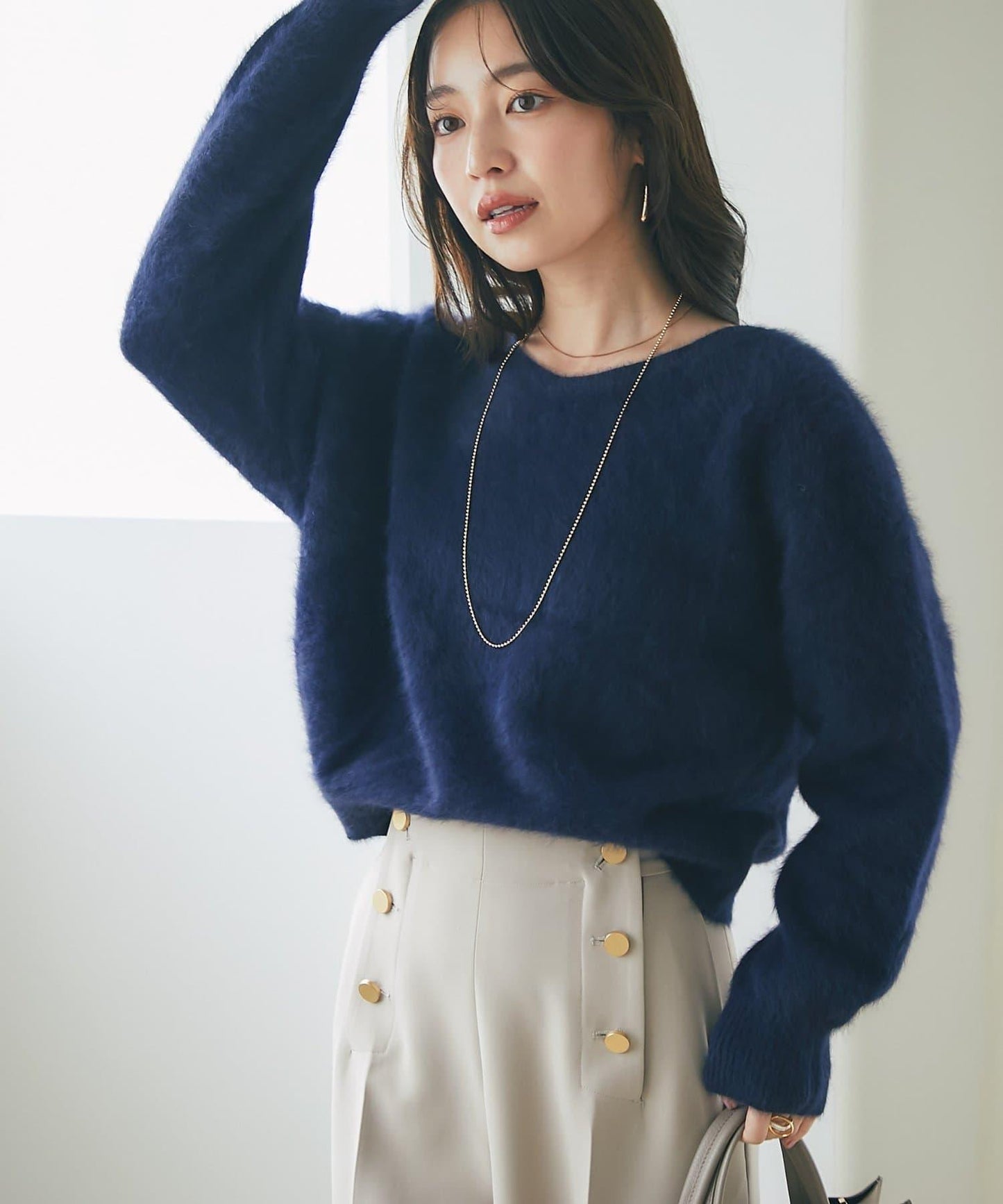 【最強美人感】羊毛羊絨混紡前後兩穿針織衫