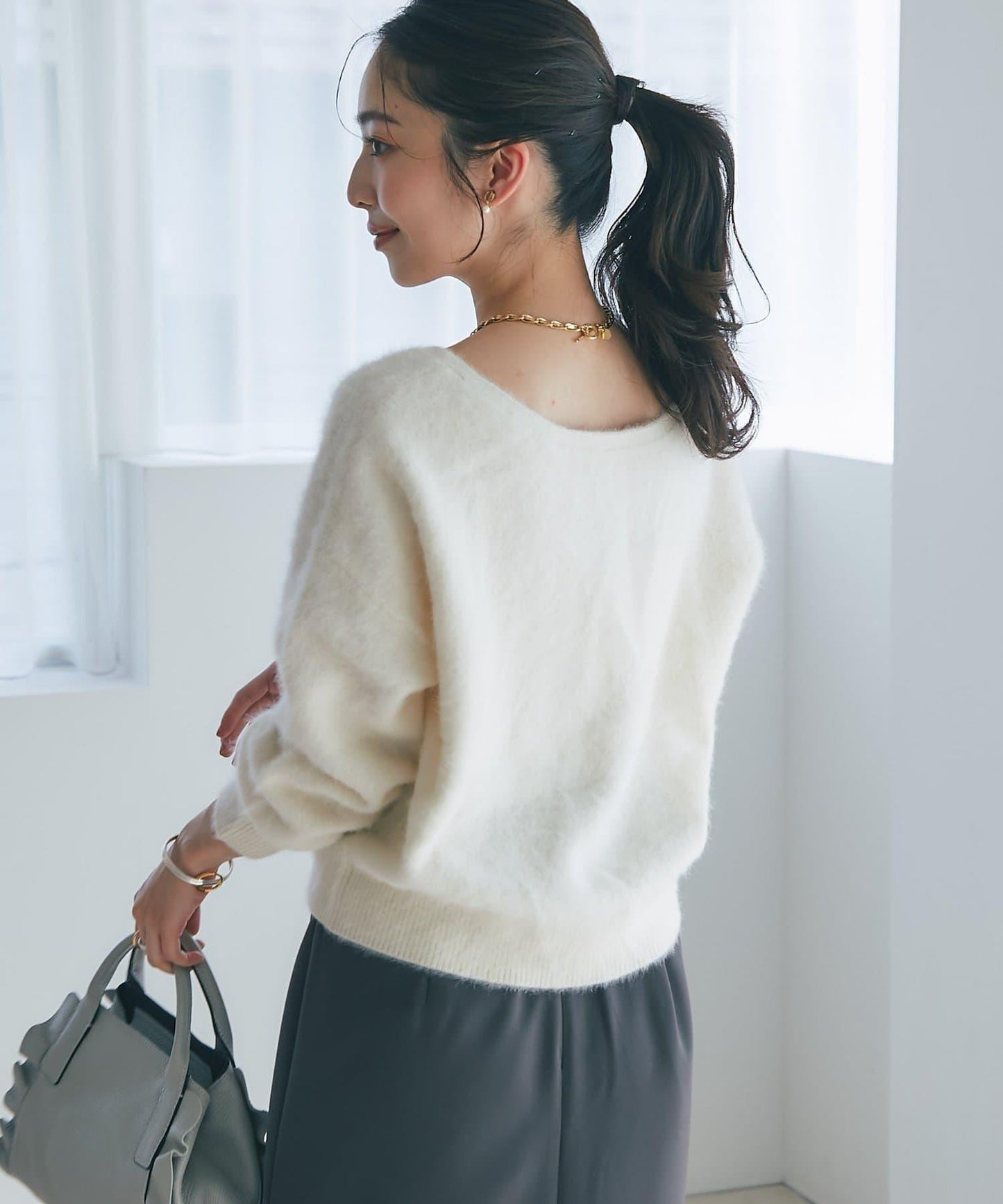 【最強美人感】羊毛羊絨混紡前後兩穿針織衫