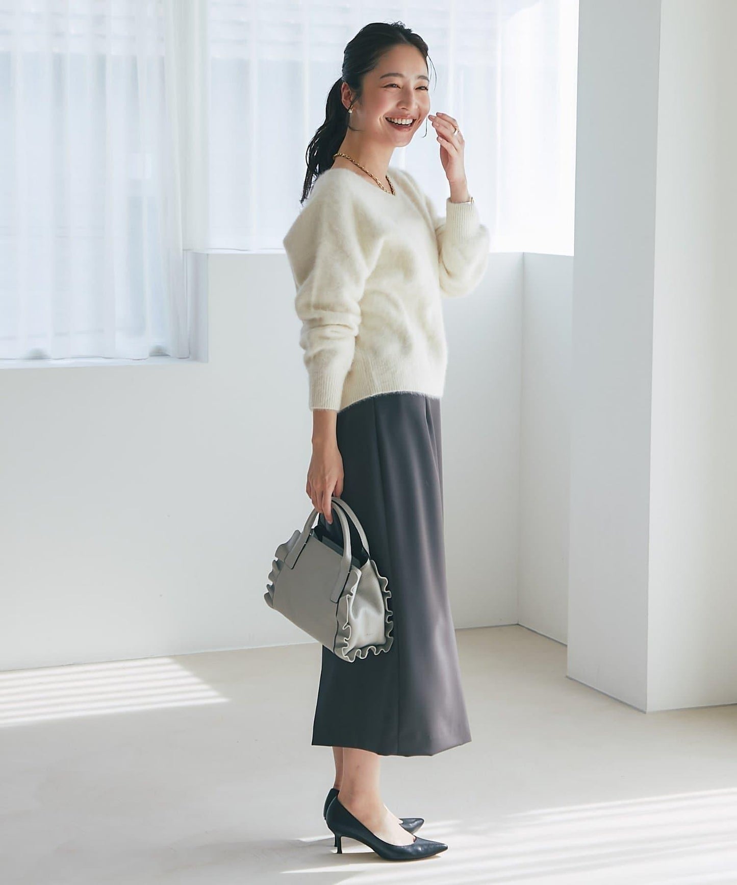 【最強美人感】羊毛羊絨混紡前後兩穿針織衫